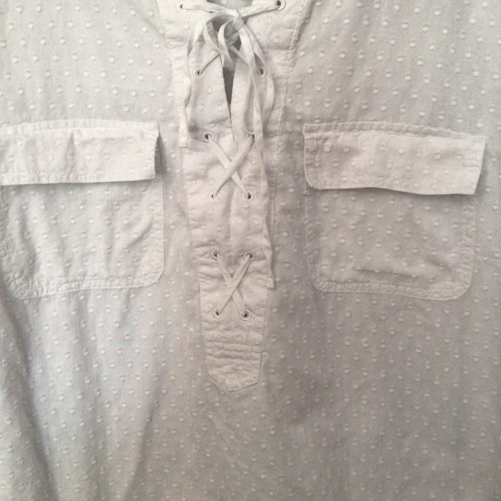 Talbots White Textured Lace-Up Blouse Size 3X roll up sleeve - Picture 3 of 10